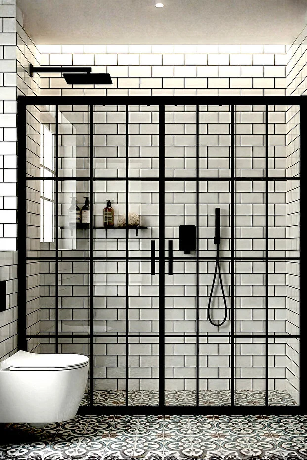 Duşakabin Ön Cephe 5mm Siyah Çizgi Yükseklik 190cm